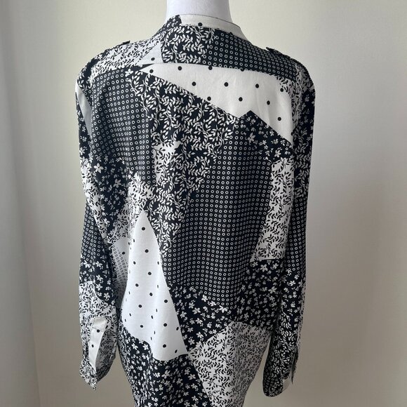 🖤Calvin Klein Women's XL Patchwork Print -button down Relaxed Shirt black White - Picture 5 of 13